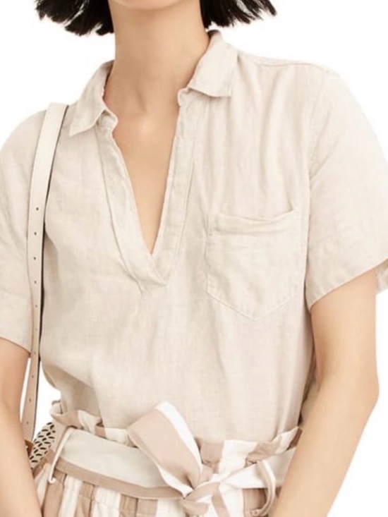 J. Crew Tops - J.Crew Women's Linen-Blend Short Sleeve V-Neck Top in Beige